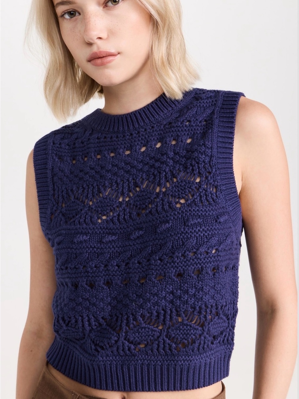 Madewell Navy Pointelle Knit Sleeveless Sweater Tank